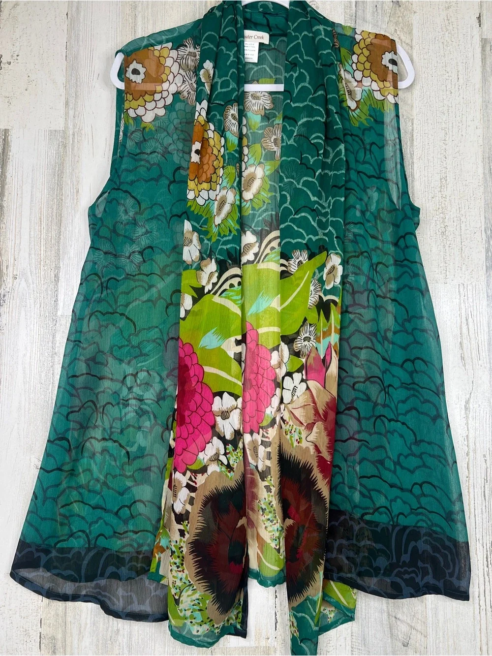 Womens‎ Green Sheer Floral Kimono Duster Boho Festival Beach Lightweight Wrap
